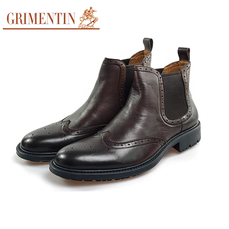 Мужские коричневые ботинки из натуральной кожи GRIMENTIN Повседневная Деловая обувь