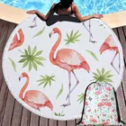 Круглое пляжное полотенце с фламинго и цветами, мягкое летнее банное полотенце для душа, коврик для йоги, накидка на бикини, одеяло на шнурке, рюкзак, сумка