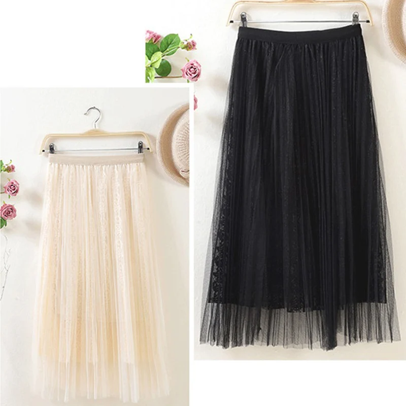 Сетчатая юбка для женщин новинка 2020 кружевная приталенная с вертикальными