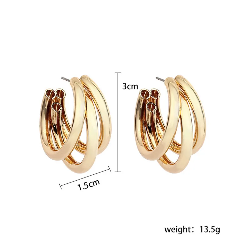 DoreenBeads модные серьги-гвоздики золотые простые геометрические большие круглые