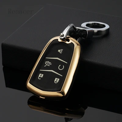 Style B gold Светящаяся Кнопка автомобильный чехол для автомобильного ключа крышка Кольцо Цепь для Cadillac CTS ATS 28 T CTS-V Coupe SRX Escalade SRX ATSL XTS - Название цвета: Style B gold
