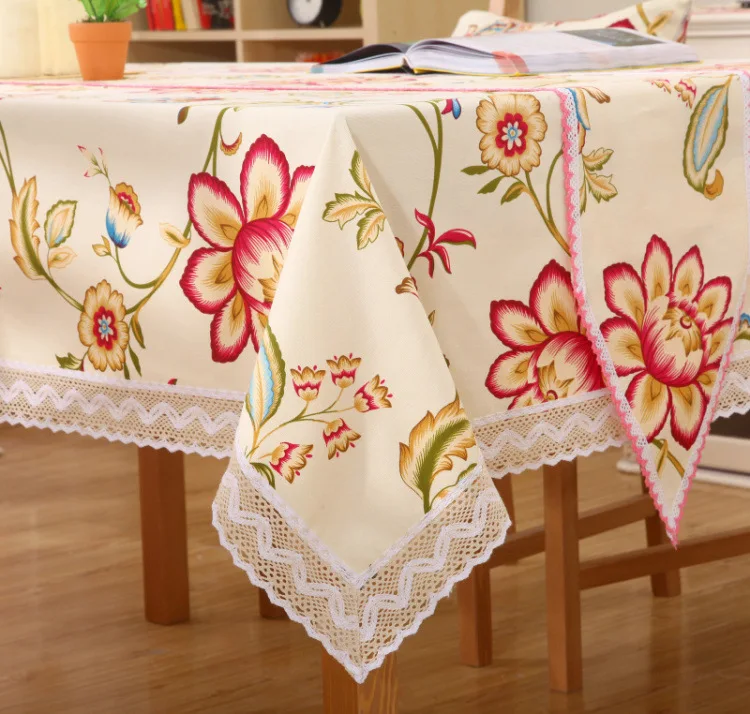 Льняная скатерть цветок в стиле кантри с принтом многофункциональная