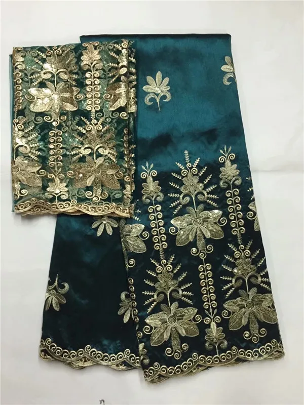 

5yards African george fabric +2yards French net lace sets high quality Afican George Lace Fabric For Wedding Gold white, green