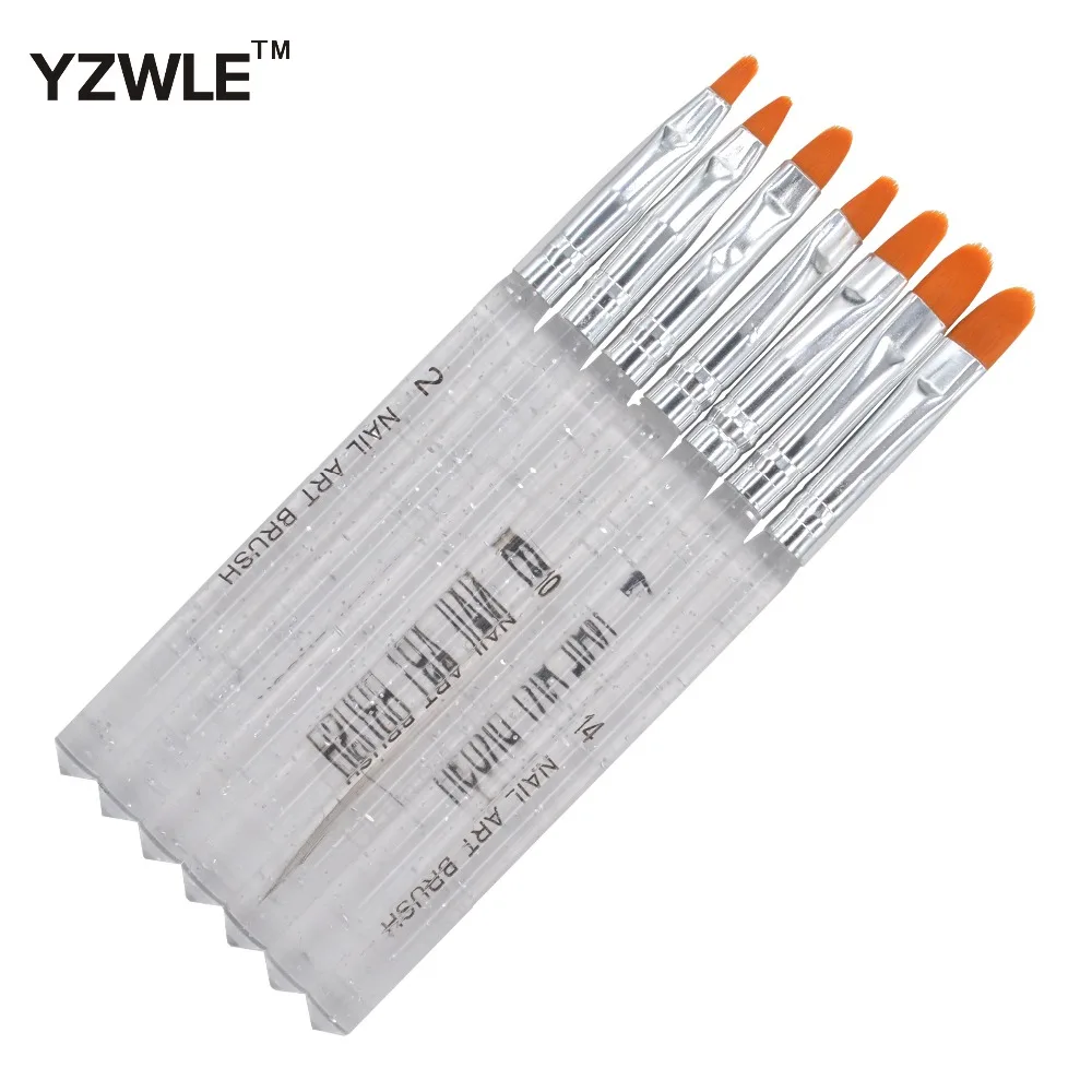 

YZWLE 7 Pcs/Pack Clear Handle Nail Brushes Acrylic UV Gel Nail Art Tips Painting Brush Pen Builder Handle Tool 22