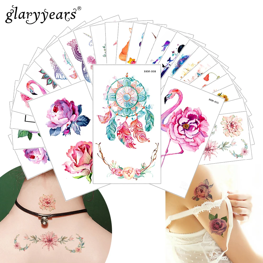 Glaryyears, дизайн, 1 шт., цветок, татуировка для тела, временная, водонепроницаемая, фламинго, хна, животные, сделай сам, художественная татуировка, наклейка XKM