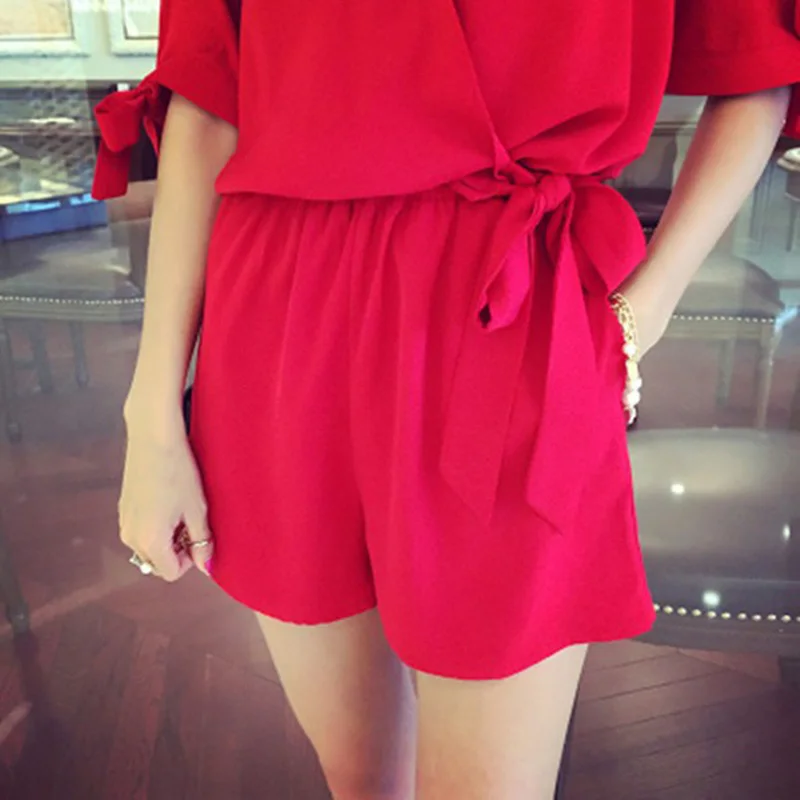 Модный женский комбинезон с V образным вырезом рубашка коротким рукавом