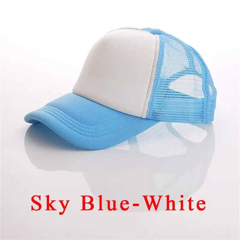 Sky Blue-White Заводские обычные бейсболки бесплатно DIY персональный дизайн логотип изображения текст для взрослых и детей ребенок без рисунка, с сеткой Кепка-бейсболка кепка для мужчин и женщин - Цвет: Sky Blue-White