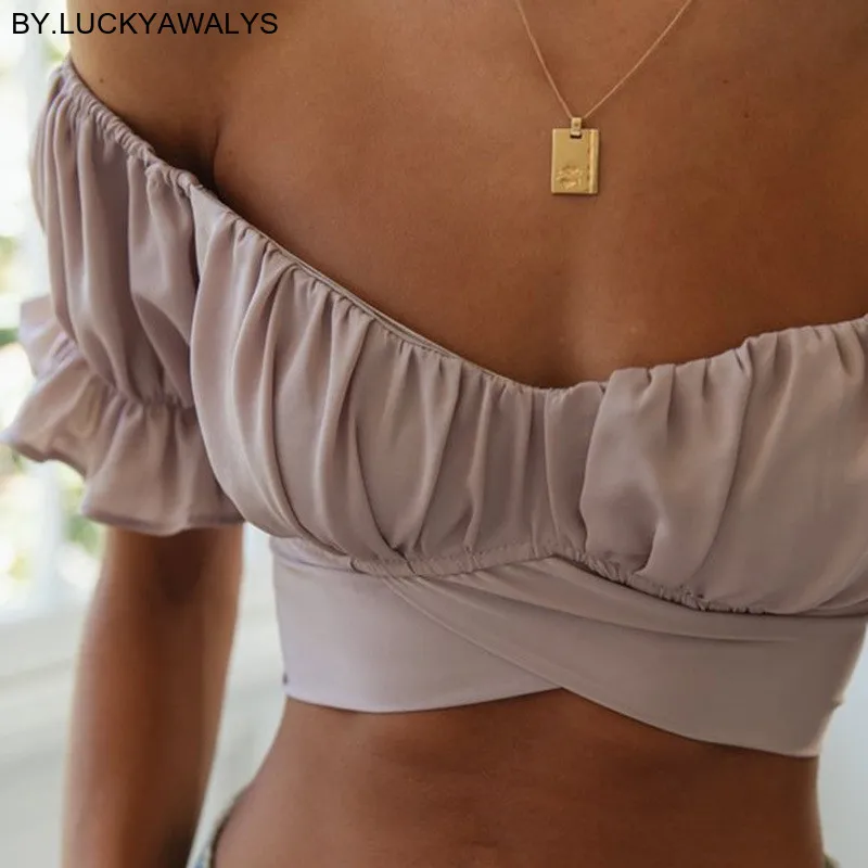 Летняя бандажная полая футболка с бантом на спине сексуальные открытыми плечами