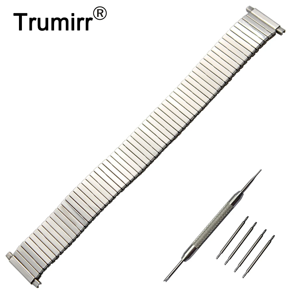 

22mm Elastic Watch Band +Tool for Ticwatch Pro / Ticwatch 1 46mm Stainless Steel Watchband Wrist Strap Expansion Bracelet Silver