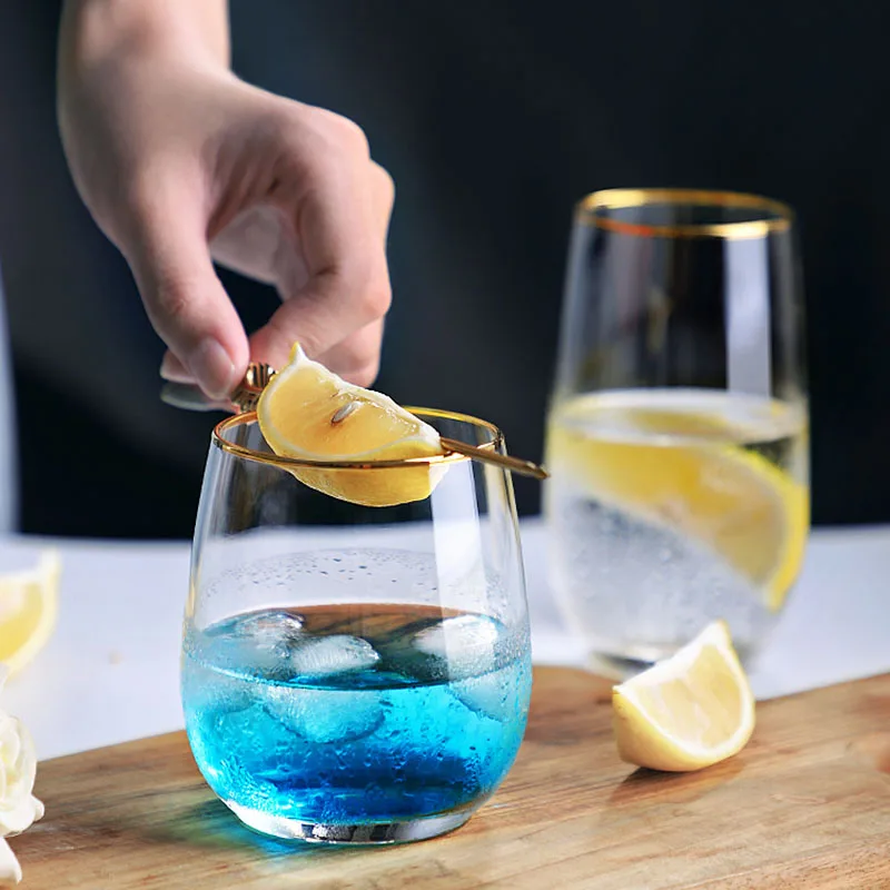 Glass Water Cup Egg-shaped Golden Rim Wine Coffee Wedding Tableware Bar Drinkware Lemon | Дом и сад