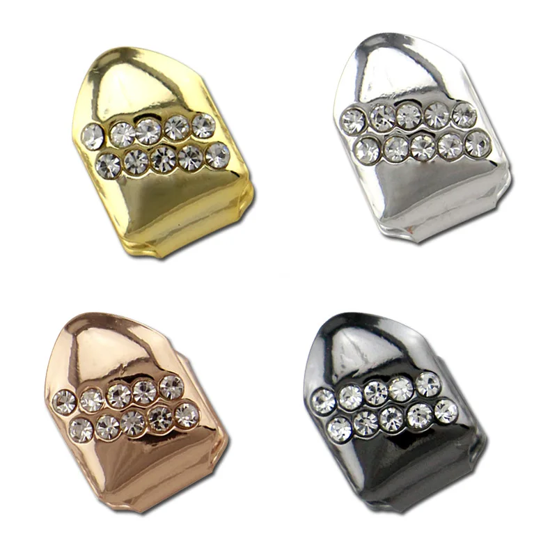 Хип хоп однозубные коронки 4 цвета с прозрачной кристальной инкрустацией хип