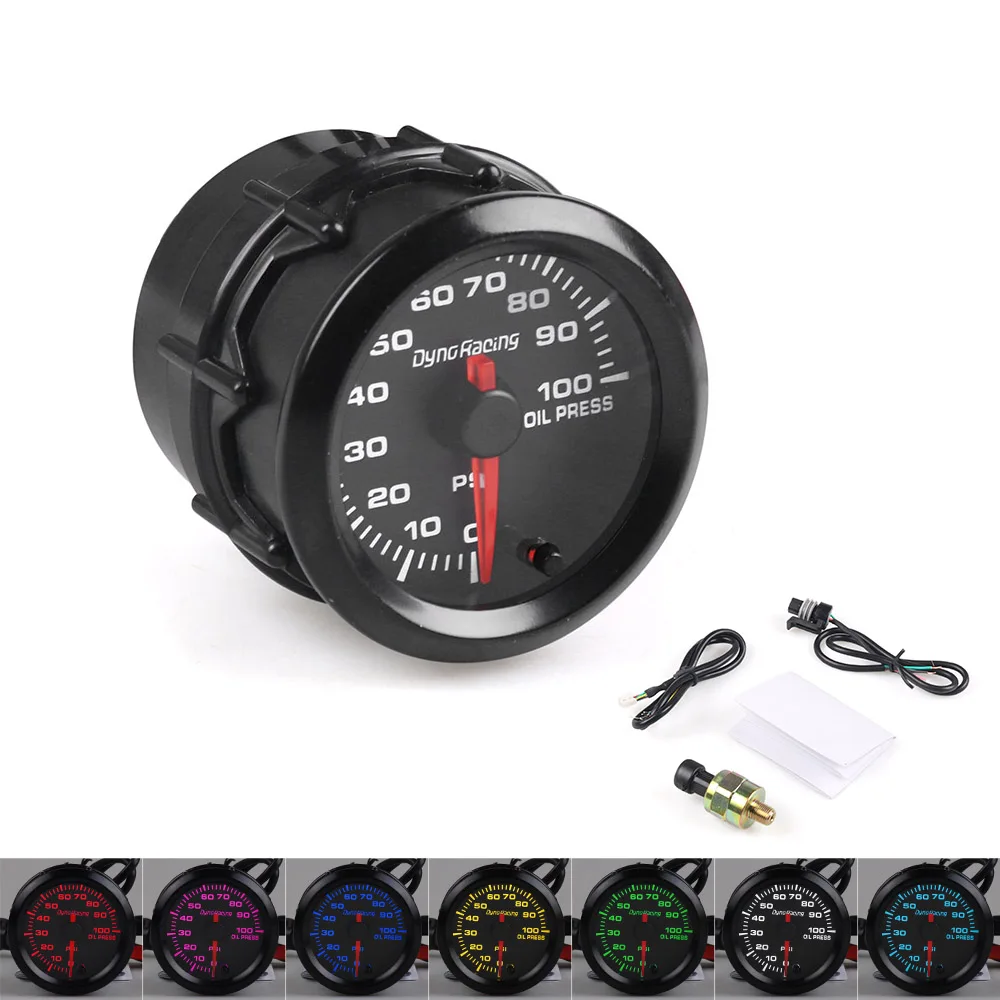 

Dynoracing 2" 52mm 7 Colors changeful Backlight Oil Pressure Gauge High Speed Stepper Motor With Sensor Car Meter TT101491