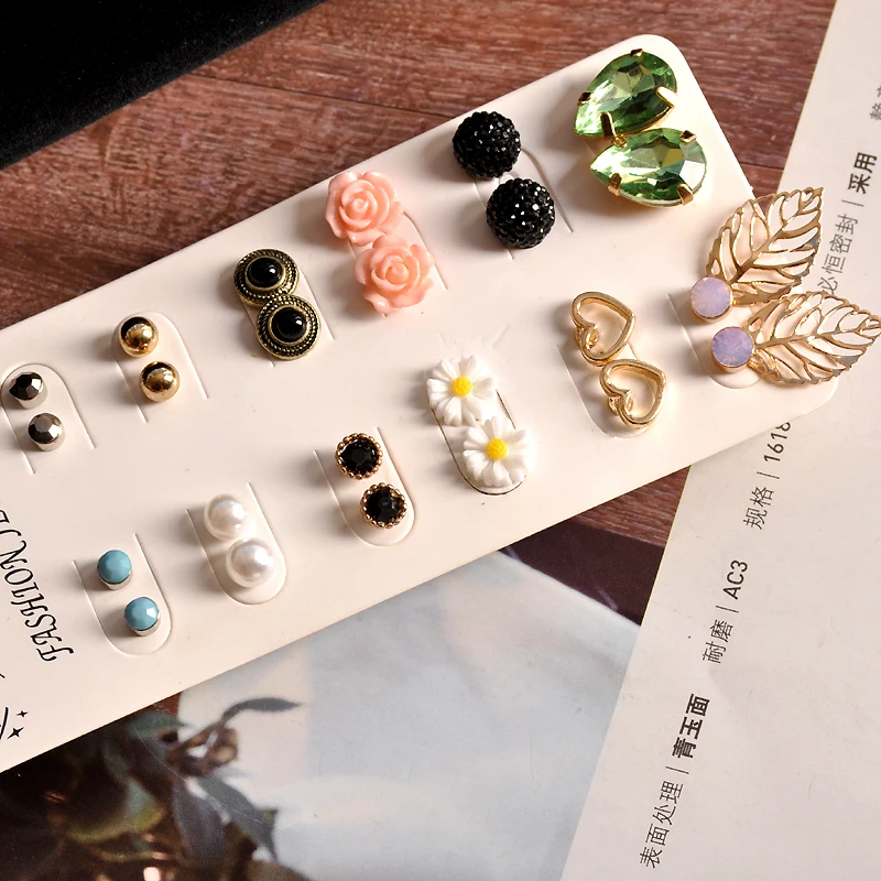 2019 New fashion women jewelry wholesale girls party ear studs beautiful match 12pairs /set earrings gifts | Украшения и