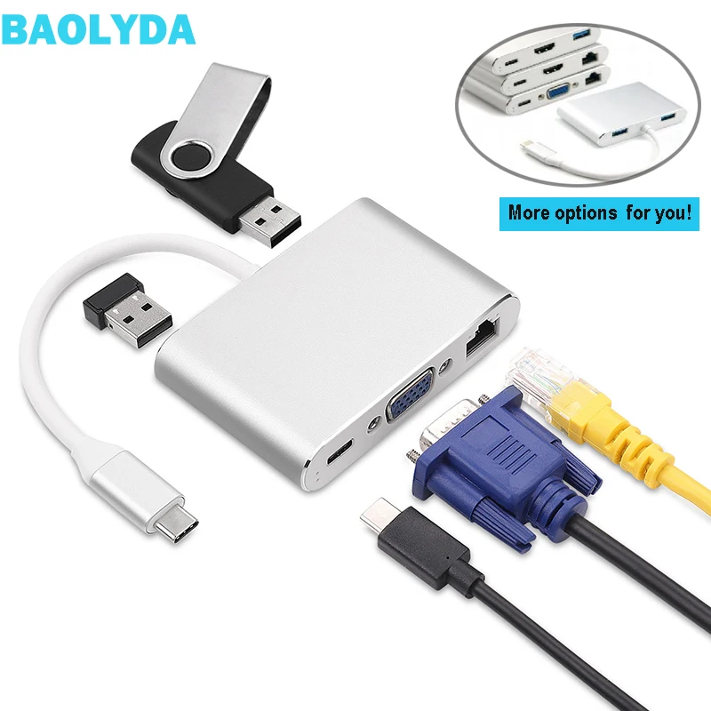 Baolyda USB C к HDMI 4K VGA адаптер Thunderbolt Type видео конвертер для Macbook/Dell XPS 13/Matebook
