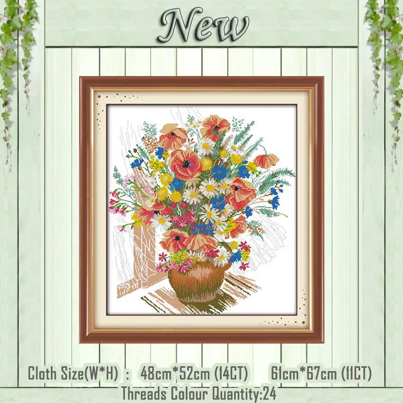 Colorful flower vase Маковый Подсолнух, ваза с пейзажем, счетный принт на холсте, DMC 11CT, 14CT, наборы, сделай сам, вышивка крестиком, наборы для рукоделия - Цвет: Colorful flower vase