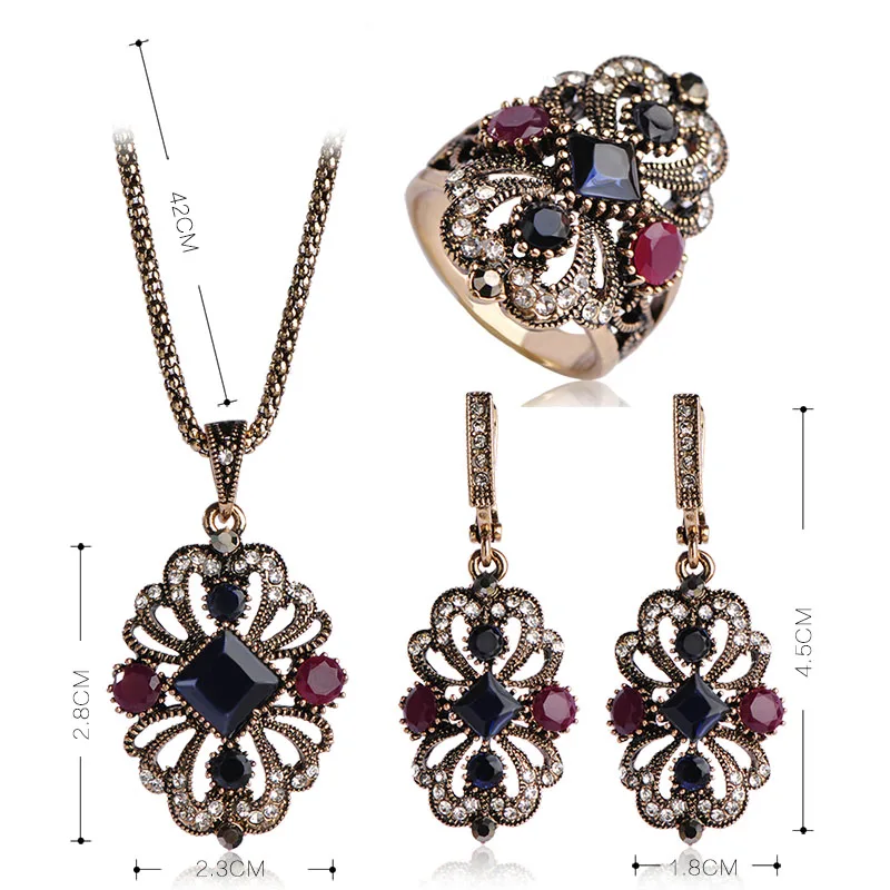 Винтажные турецкие Ювелирные наборы темно-синего цвета ожерелье серьги и кольцо