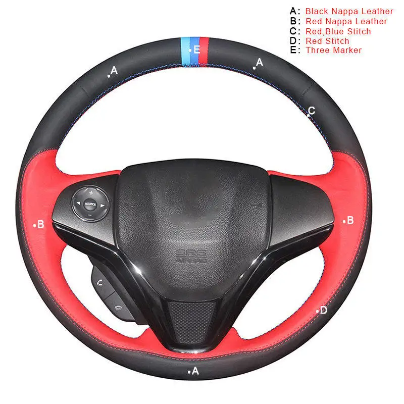 Top Layer Leather Авто оплетка на рулевое колесо для Honda New Fit City Jazz HRV HR-V Vezel- крышка колеса автомобиля - Название цвета: Top Layer Leather