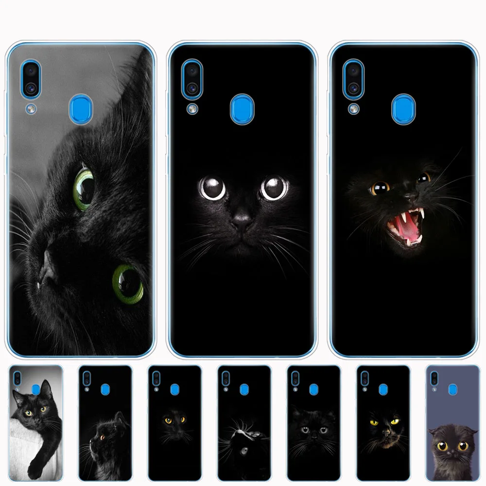 Чехол для Samsung A50 чехол Galaxy A60 A10 A30 A40 A70 A 50 2019 A9 A7 2018 черный с кошачьим