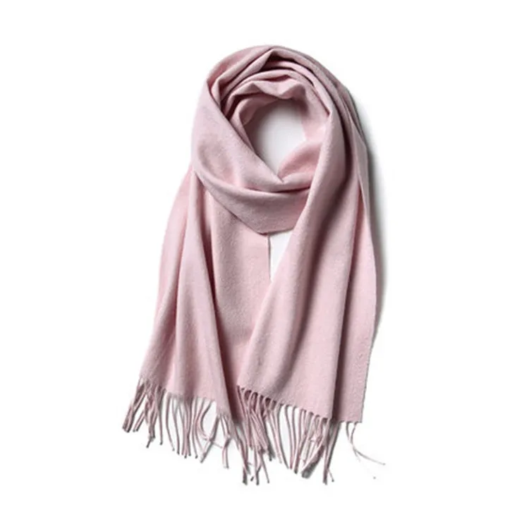 100% goat cashmere women fashion water ripple solid scarfs long tassel rose pink 8color 30x180cm