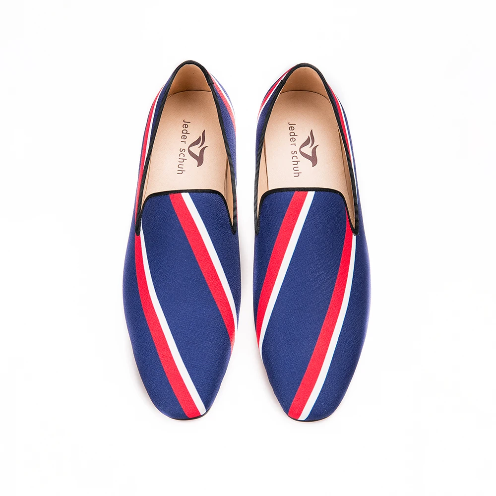 Jeder Schuh new Square toe blue canvas shoes with striped design Party and Banquet men dress loafers Leather insole flats | Обувь