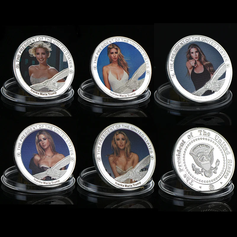

WR 5PCS US Famous Model Ivanka Marie Trump Silver Plated Challenge Coin with Case Customized Sexy Metal Commemorative Copy Coins