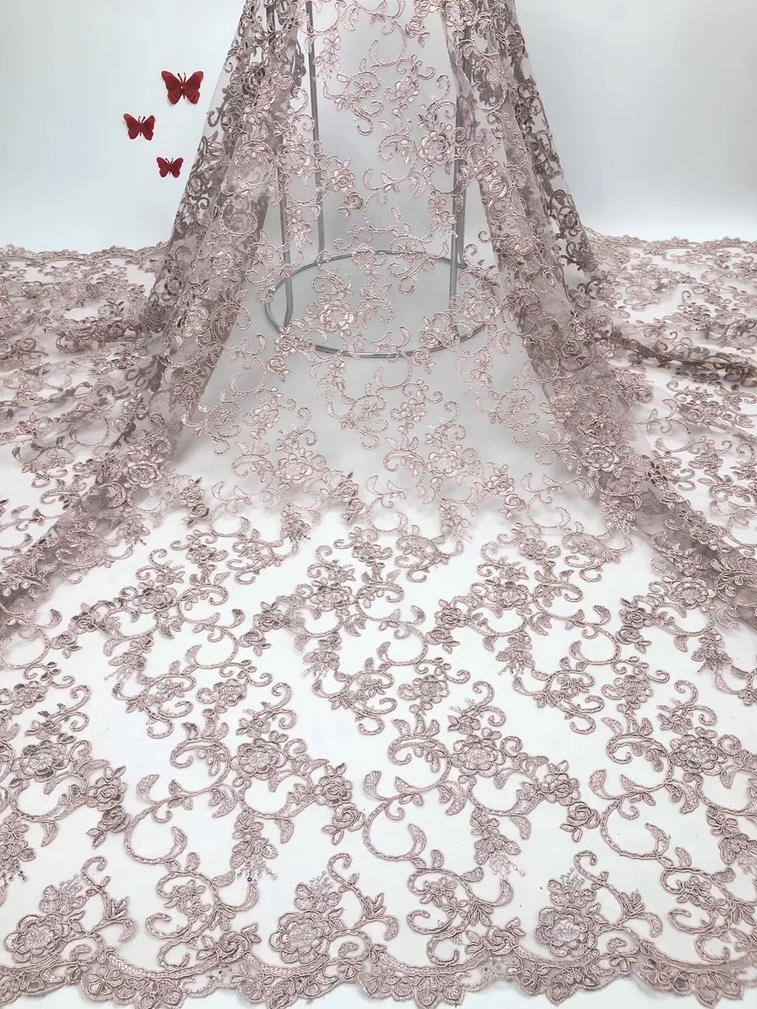 Высокое качество Женская мода вино ручной работы жемчуг нигерийский кружевной