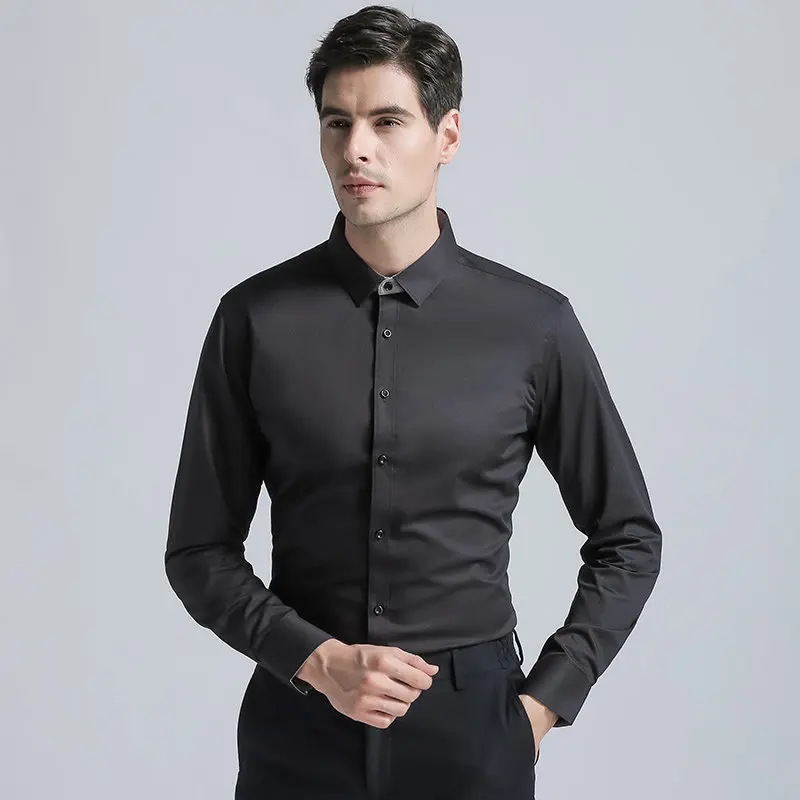 High Quality 2019 Brand New Arrivals Men's Regular Fit Long Sleeves Shirt Men Cotton Blend Mens Business Metting Shirts