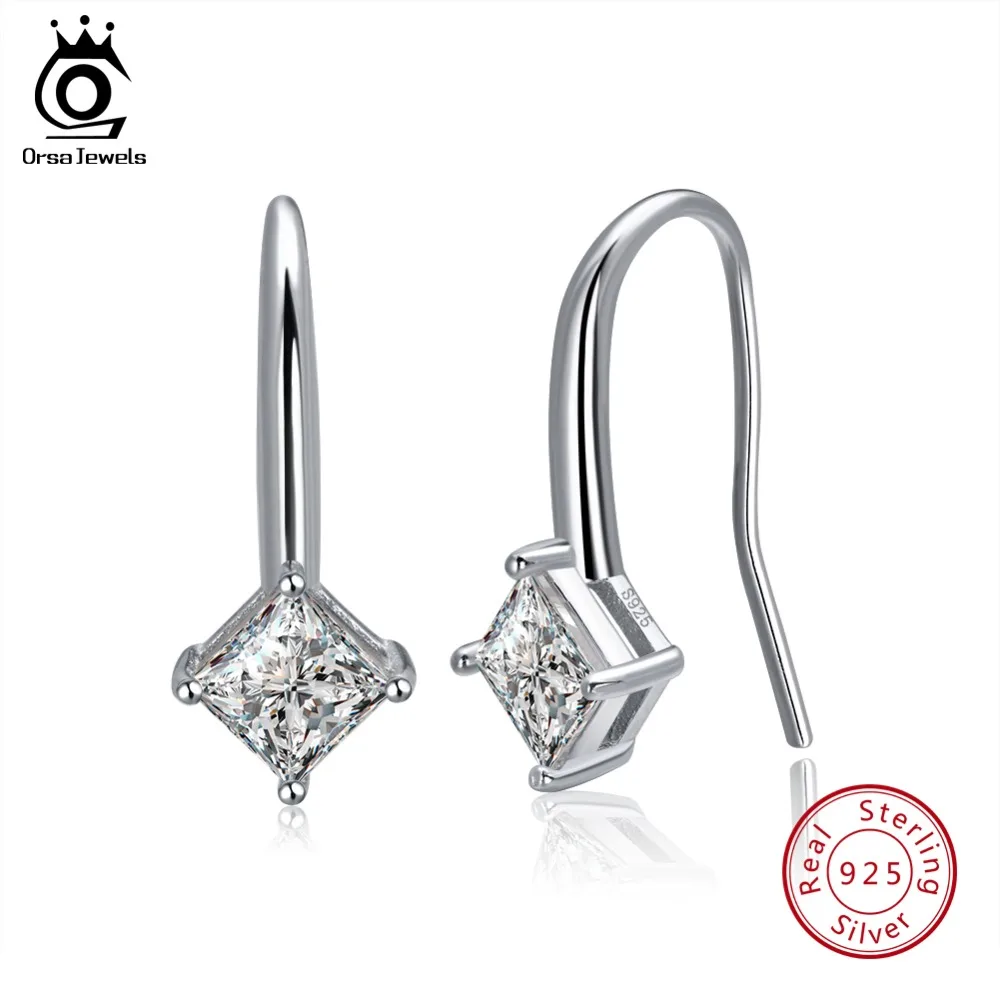 ORSA JEWELS 925 Стерлинговое Серебро Висячие серьги для женщин с прозрачным AAA