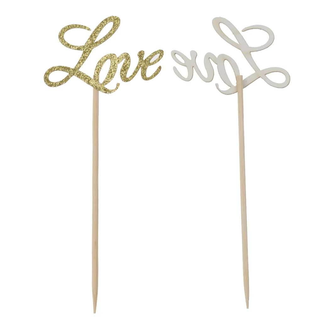 20/set Glitter Paper Golden LOVE Cake Toppers Cupcake Dessert Picks Wedding Engagement Decor | Дом и сад