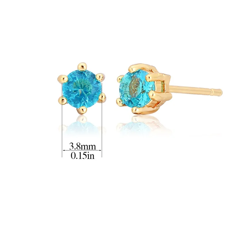 Six Claw Round Ocean Blue Crystal Mini Small Stud Earrings For Women Kids Girls Baby Child Piercing Jewelry Gold Color Aros 4mm|earrings