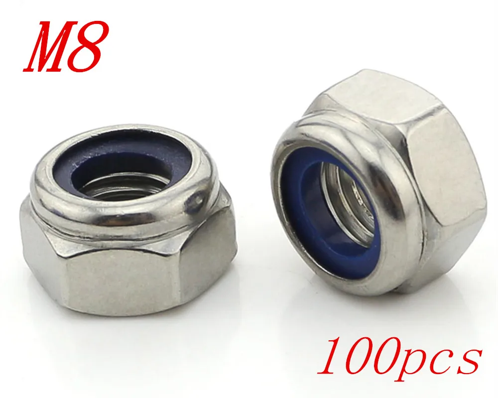 

Metric M8 304 Stainless Steel Hex Head Nylon Insert Lock Jam Stop Nuts 100pcs/Lot Free Shipping