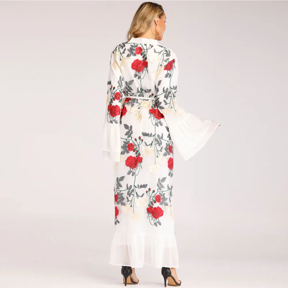 Женское платье Abayas в мусульманском стиле Кружевное платье-кафтан с вышивкой