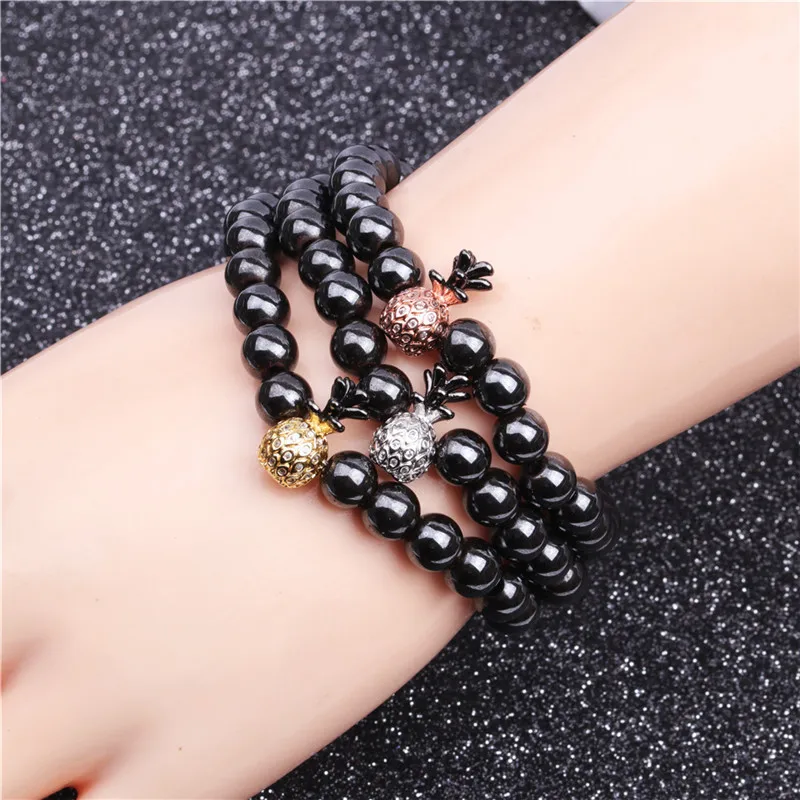 CZ Стразы ананас Магнитный гематит Исцеление рейкинг каменный браслет для женщин