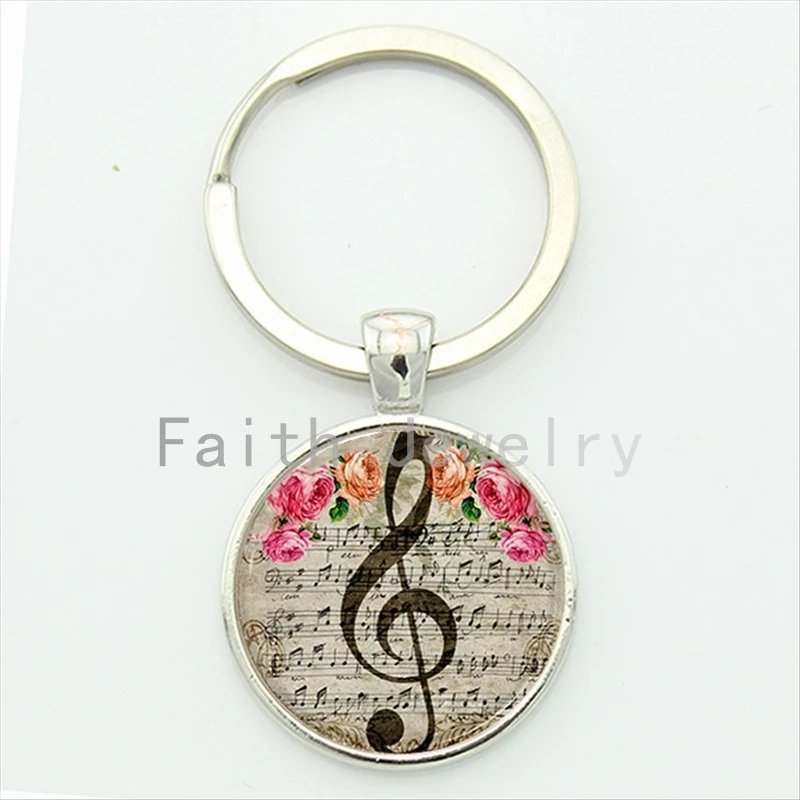 

Promotion staff metal jewelry wholesale&retail music notes&pretty flowers charm key chain fashion classic piano keychain KC 079