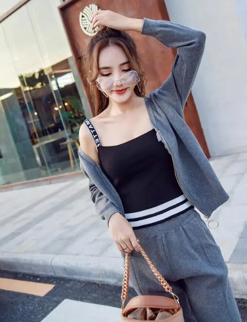 Женский трикотажный спортивный костюм повседневный из двух предметов кардиган