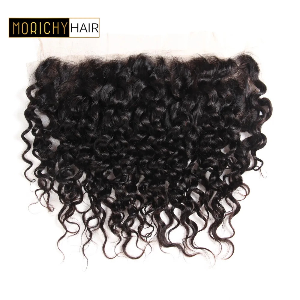 MORICHY Bundles with Frontal Brazilian Water Wave with 13x4Lace Front Inculcded Non-Remy Human hair Bundle 50g 8in Natural Color