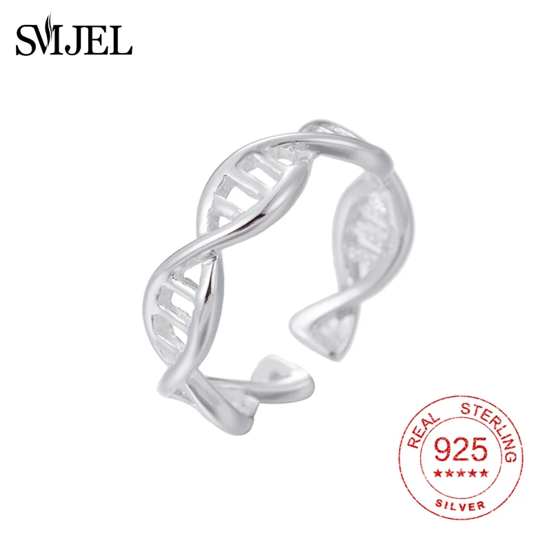 SMJEL Модные кольца с Двойной спиралью для женщин, серебро 925 пробы, химическая молекула, массивные ювелирные изделия Anillos Anel