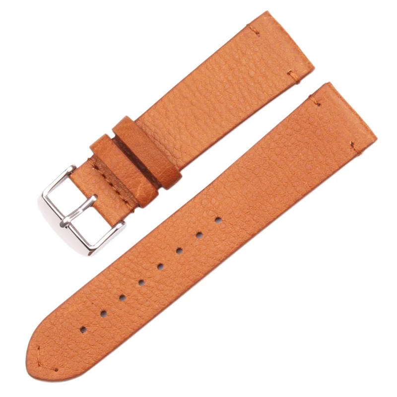 Brown silver buckle Винтажные Ремешки для наручных часов из натуральной кожи темно-коричневые гладкие наручные часы ремешок 18 мм 20 мм 22 мм ремень с пряжкой из нержавеющей стали - Цвет ремешка: Brown silver buckle