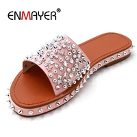 enmayer 2019 new arrival women low heel slippers pu solid summer outside women shoes size 34 43 ly2181