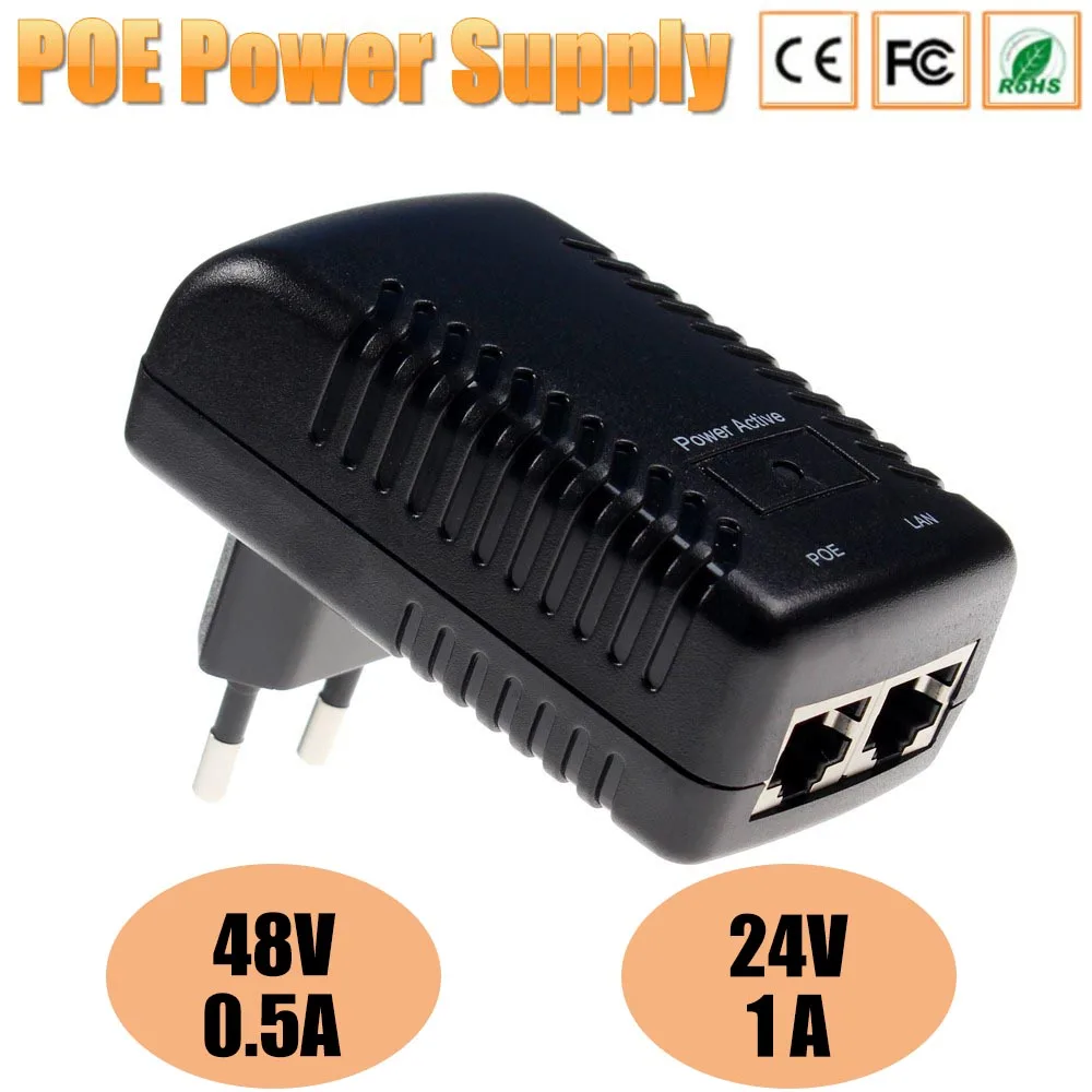 

Surveillance CCTV Security 24V 1A 48V 0.5A POE Wall Plug POE Injector Ethernet Adapter IP Camera Phone PoE Power Supply EU Plug
