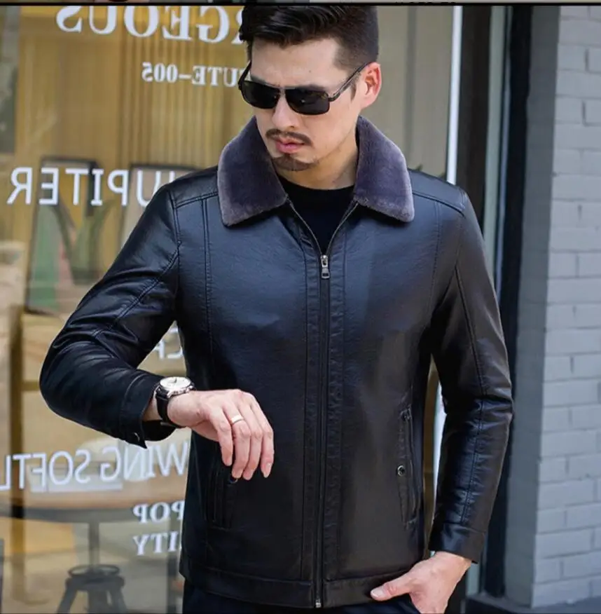 L-8xl 2021 новые зимние мужские плюс жира Xl кожаная одежда с меховым воротником для