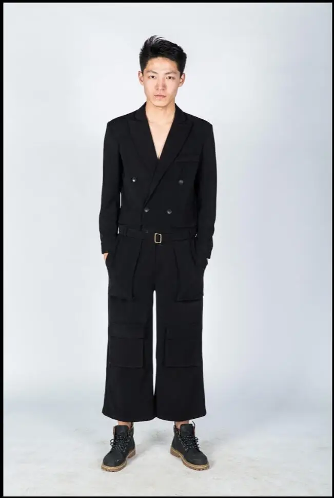 Hot ! 2021 New Men's Fashion Jumpsuit Pants Show Nine Pants Overalls Hairstylist Casual Loose Jumpsuit Singer Stage Costumes