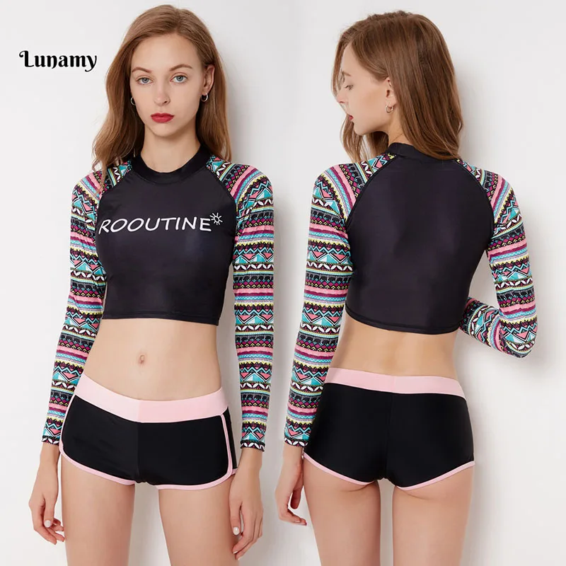 Lunamy, S-2XL, сексуальный купальник с высокой талией, длинный рукав, женский купальник, 2 предмета, пляжная одежда,, купальник, женский купальник