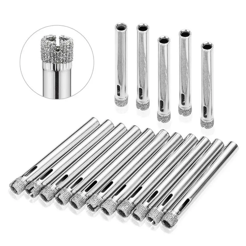 Silver Glass Drill Hole Saw 15 Pieces Diamond Hole Saw Diamond Drill Remover Tools Hollow Core Tile Drill for Glass, Ceramic, Granite - Цвет: Silver