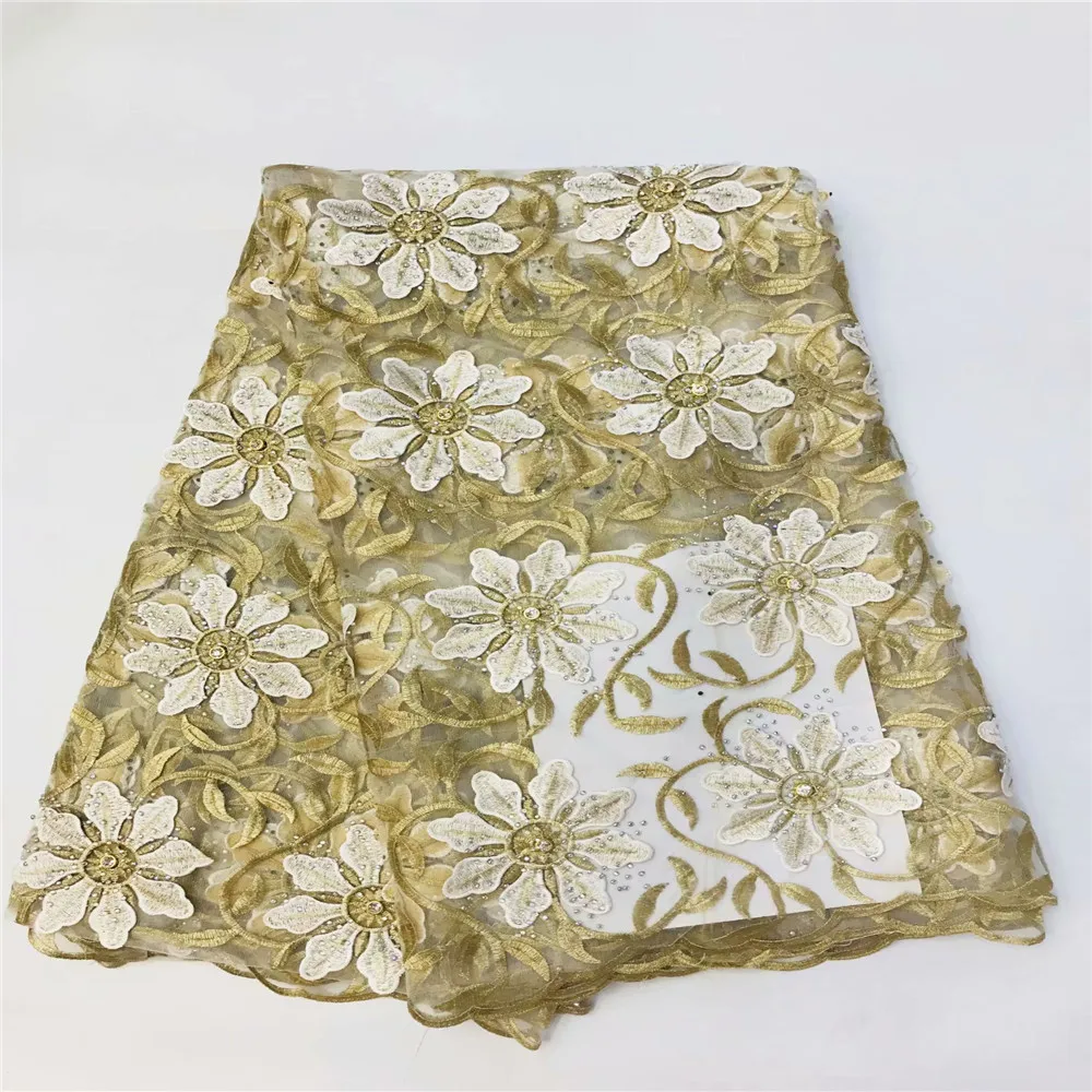 Новейшая кружевная ткань в африканском стиле с камнями и бусинами французская