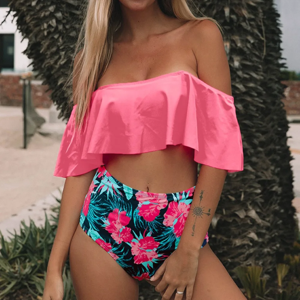 Женский купальник с высокой талией бикини пуш ап принтом пляжная одежда