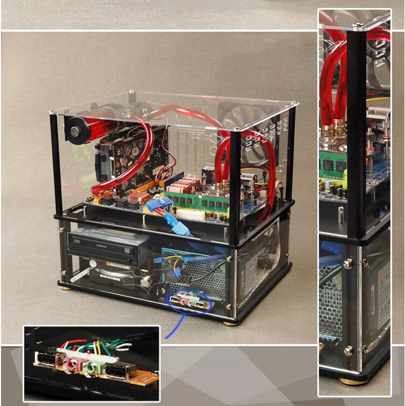 DIY Acrylic transparent chassis Open Frame Horizontal MATX PC case Water Cooling host Box computer Parts gabinete computador