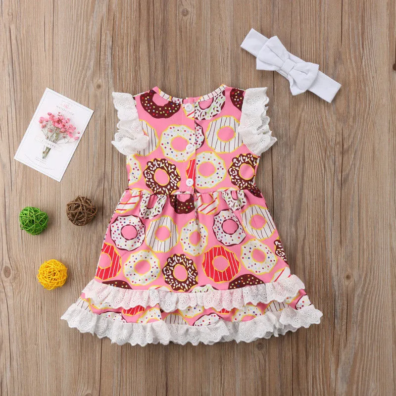 Boutique Baby Girls Kids Dress Ruffle Lace Princess Party Headband Outfits Dresses Regular Cotton Knee-length | Детская одежда и