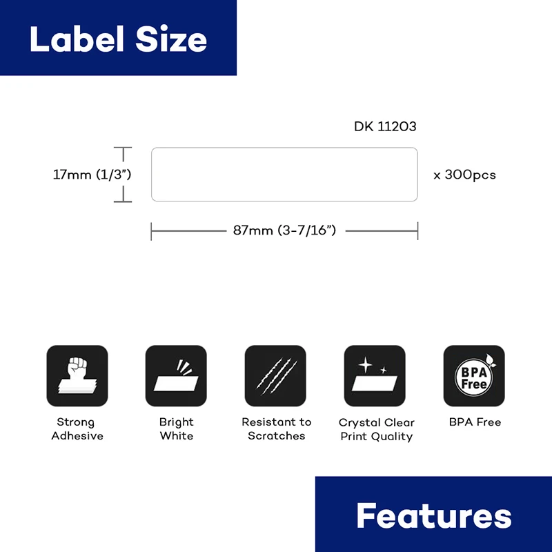 1 рулон DK 11203 17 мм x 87 термальная бумага совместима с принтером Brother Label белая DK11203 203