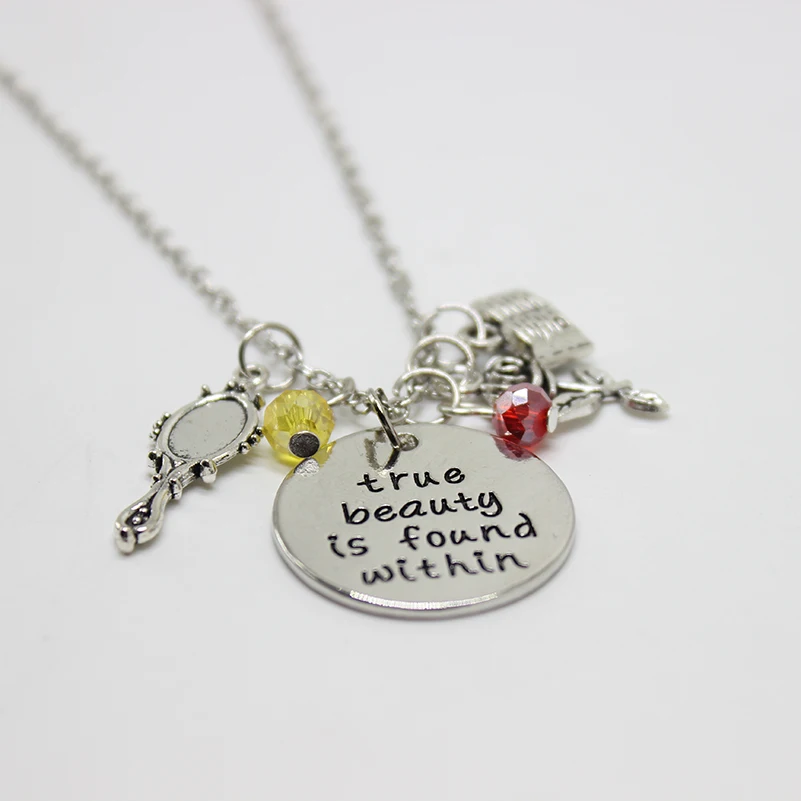 New fashion jewelry true beauty is found within charm necklace pendant Necklace Beauty and the beast princess Inspired | Украшения и